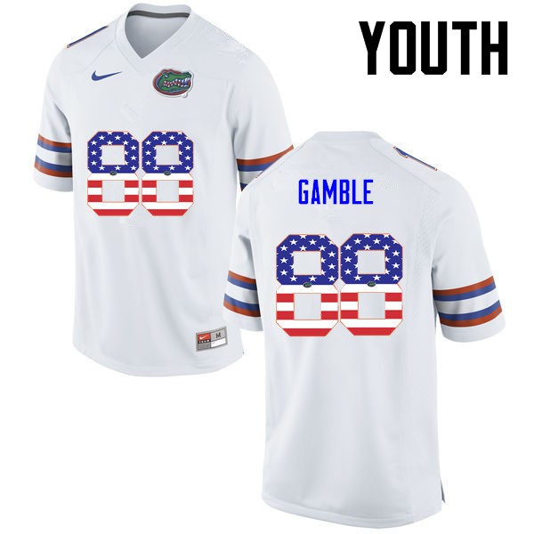 Florida Gators Youth #88 Kemore Gamble College Football Jersey USA Flag Fashion White